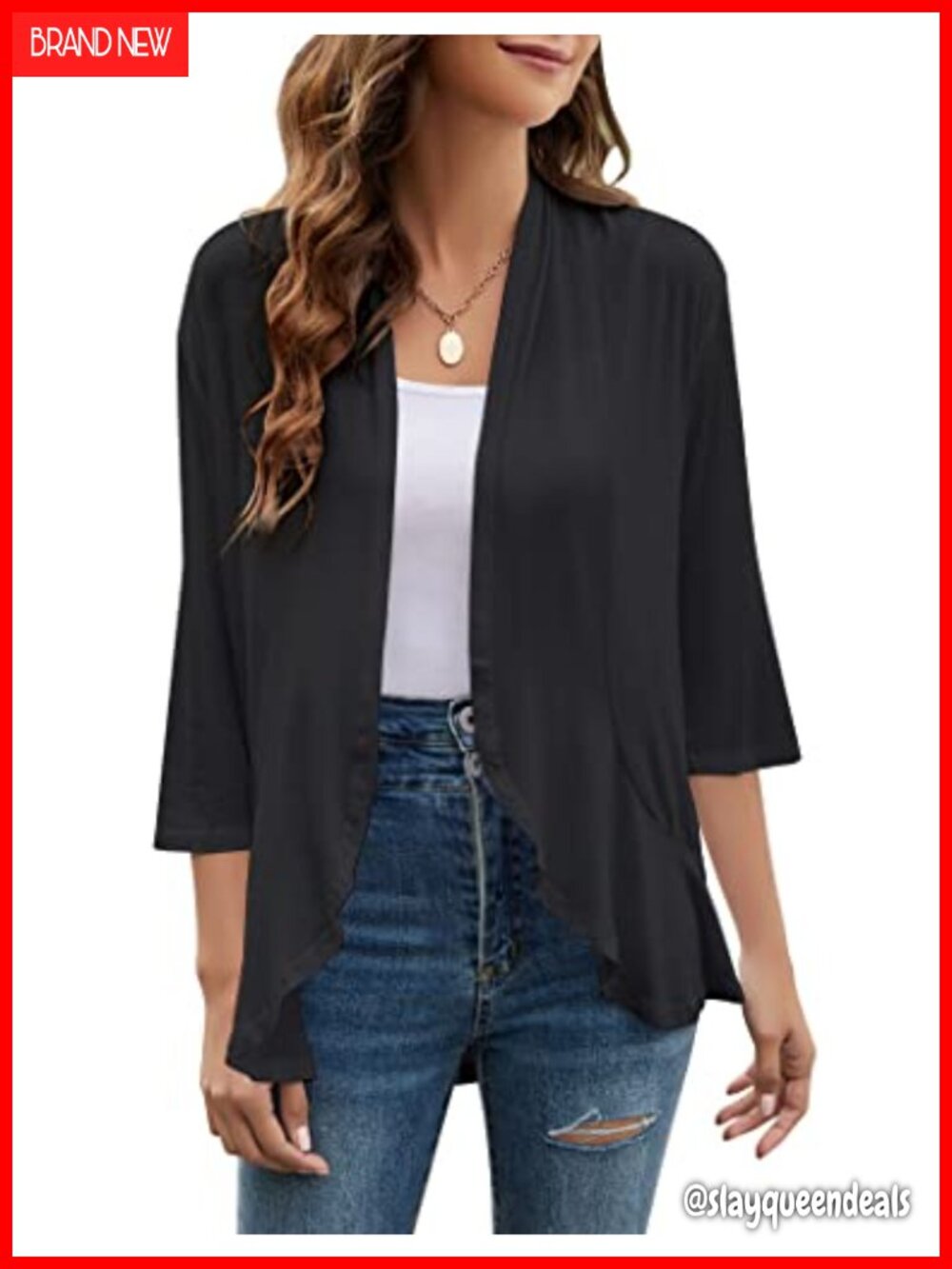 Women's 3/4 Sleeve Open Front Lightweight Ruffle Cardigan Sweater